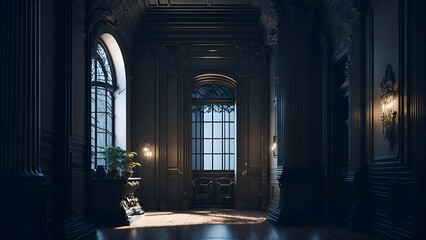 Fototapeta premium Renaissance Gothic Hall. pool and grill generative ai