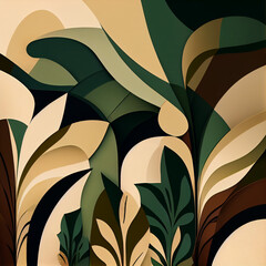 Forest green brown and beige, art website background, organic shapes, Generative AI