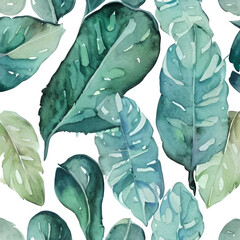 green watercolor leaves on a white background, generative ai, watercolor leaves