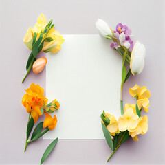 pastel freesia theme, flat table background with paper in the center, Generative AI