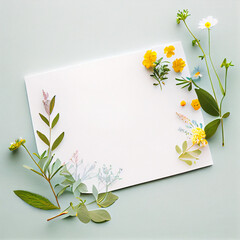 pastel wildflower theme, flat table background with paper in the center, Generative AI
