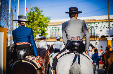 knight on horseback in a traditional fair in andalusia spain - obrazy, fototapety, plakaty