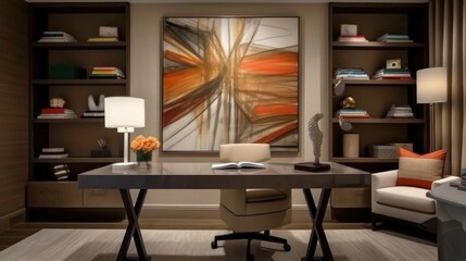 Rich luxury modern elegant home office interior design. Generative AI illustration.