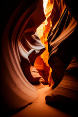 antelope canyon in arizona, sandy gorge with bizarre intricate curves, natural geometric landscape - professional vertical photo, generative ai