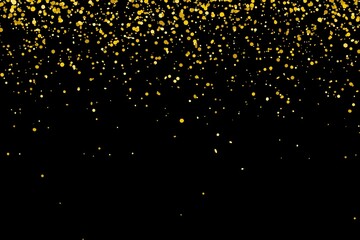  Abstract gold particles glitter light falling on black background. 