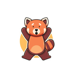 vector illustration of a cute red panda character having a surprised expression and jumping, red panda mascot animal logo, red panda cartoon animal