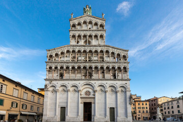 Fototapeta na wymiar Chiesa di San Michele in Foro St Michael Roman Catholic church basilica on Piazza San Michele in Lucca, Italy