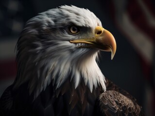 Obraz premium American bald eagle close-up with american flag