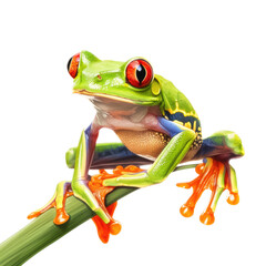 an isolated Green, Red-eyed tree Frog 3/4-view portrait, wildlife-themed, Tropical Rainforest, photorealistic illustration on a transparent background cutout in PNG. Generative AI