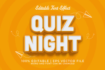Quiz Night 3d Editable Text Effect Cartoon Comic Style Premium Vector