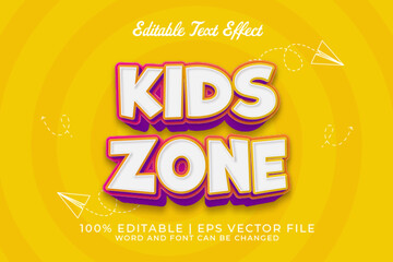 Kids Zone 3d Editable Text Effect Cartoon Style Premium Vector