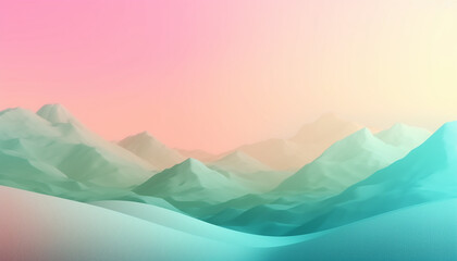 Pink and green abstract gradient background with mountains imitation. Generative AI