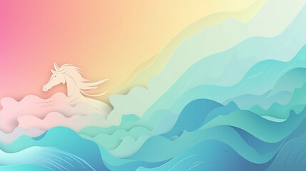 Imaginary unicorn in the waves, paper composition. Generative AI