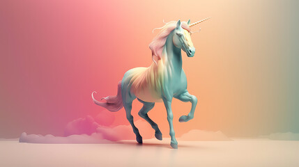 Prancing unicorn on the bright gradient background. postcard. Generative AI