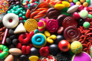 Fototapeta na wymiar Colorful Candy Pile Various Types Generative AI 