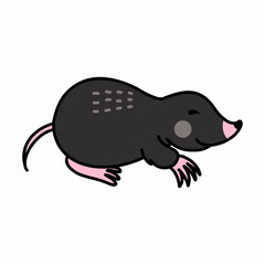 Cute mole on white background. Illustration with animals for children.