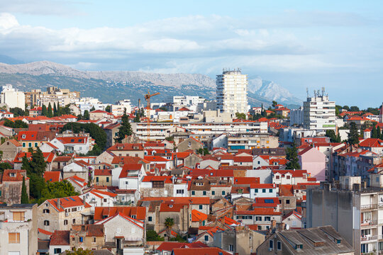 Split Croatia city view . Town houses with red roofs 