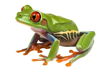an isolated red-eyed tree frog, side-view portrait, rainforest-themed photorealistic illustration on a transparent background in PNG. green frog. Agalychnis callidryas. Generative AI
