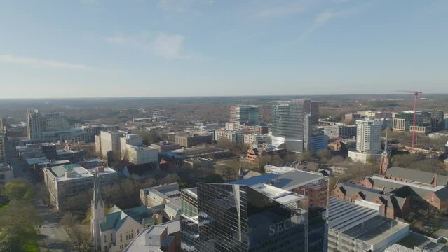 Aerial of Raleigh's central downtown near State Capitol 
