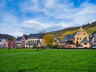 Fototapeta na wymiar Ediger-Eller village houses during autumn in Cochem-Zell district, Germany