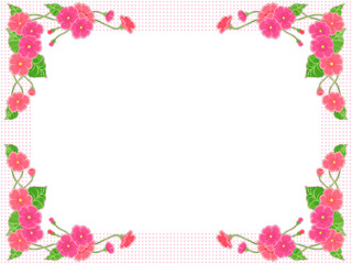 かわいい花のイラストフレーム、手描きのピンクのプリムラ