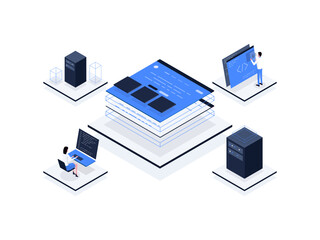 Product development Isometric Illustration Flat Color. Suitable for Mobile App, Website, Banner, Diagrams, Presentation, and Other Graphic Assets.
