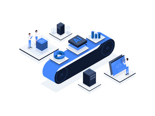 Data processing Isometric Illustration Flat Color. Suitable for Mobile App, Website, Banner, Diagrams, Presentation, and Other Graphic Assets.
