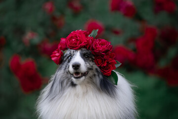 dog in flowers