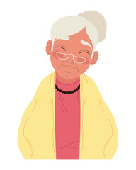 Smiling grandparent with yellow clothing