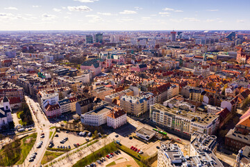 Fototapeta na wymiar Panoramic view from the drone on the city Poznan. Poland
