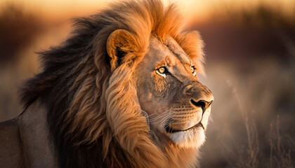 portrait of a lion in african landscape generative art
