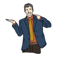 Obraz premium Illustration icon of gesture man doing presentation at meeting. really good for icon of powerpoint, presentation icon for your business