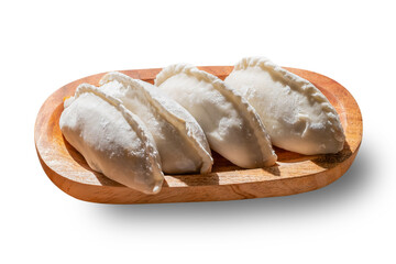 Cireng with chicken filling in a wooden bowl. Cireng is a traditional West Javanese food made from tapioca flour. PNG transparency