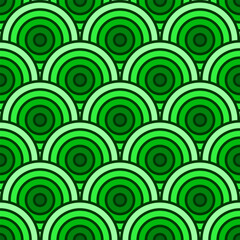 Colorful Chinese and Japanese seamless pattern. Traditional asian ornament, oriental New Year decoration. Modern green background, geometric texture with waves. Vector illustration