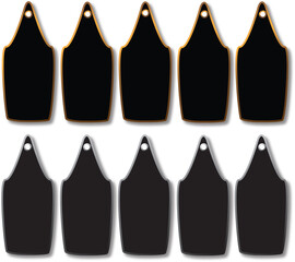 Set of black pike for print or web. Collection of black shopping price tags with gold and silver border. 