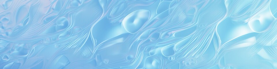 Calm blue white panoramic banner featuring abstract water shapes and bubbles, AI generative panorama