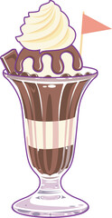 Chocolate ice cream in a cup, sweet dessert isolated illustration