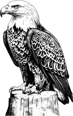 eagle perched on stump, symbol hand drawn sketch in vintage engraving style, vector illustration