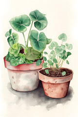 Watercolor Illustration Gardening Plant for Serene Wall Art. Generative AI
