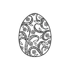 Easter egg with spring floral pattern. Coloring book design. Illustration. Vector illustration.