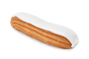One delicious eclair covered with glaze isolated on white