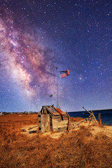 Night sky over the Occupy Chatham public shack on Chatham South Beach