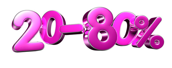 Pink 20-80 percent 3d illustration. Special Offer 20-80% Discount Tag. Advertising signs. Product design. Product sales.