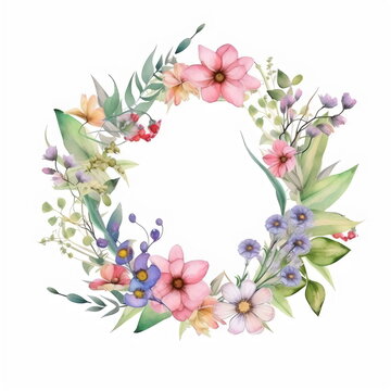 watercolor floral wreath border, made with generative ai