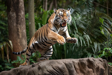 Fototapeta na wymiar tiger jumping in the wild