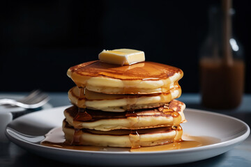 A stack of pancakes with a pat of butter on top Generative AI