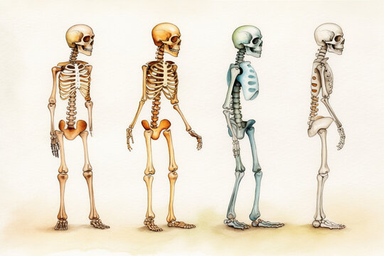 Group of four skeletons standing Generative AI