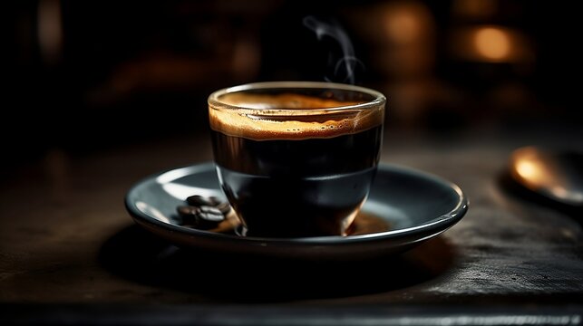 a cup of an Espresso shot om wooden table - Generative Art