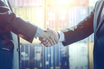 double exposure of business man handshake with building background