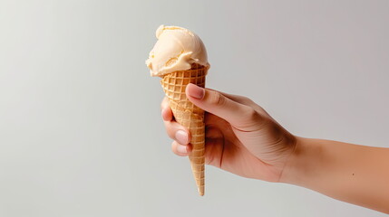 ice cream on hand, white background